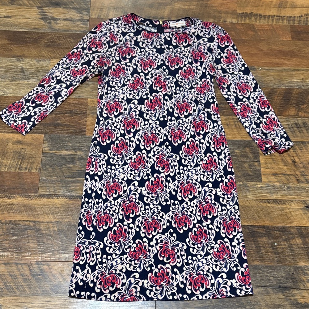 Tory Burch Damask Print Navy/pink silk dress‎